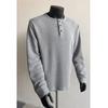 Camiseta Cinza Waffle Gola Henrique Manga Longa Masculina Estilo Americano Retrô Solta Estilo BF Preguiçoso Camiseta Base Interna Primavera e Outono