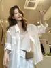 Liquidação, sem trocas ou devoluções Verão 2026 Estilo Coreano Minimalista Versátil Solta Emagrecedora Casual Gola Lapela Proteção Solar Manga Longa Camisa