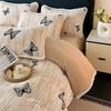Conjunto de Cama de Inverno Quente de Quatro Peças em Veludo Leite Esculpido de Alta Qualidade, Lençóis Grossos com Forro de Lã e Lençóis de Elástico
