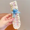 Faixa de cabelo de tricô floral com velcro para mulheres, presilha de franja floral doce, faixa de cabelo para arrumar o cabelo, acessório de cabelo estilo pastoral francês