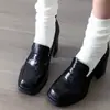 Zapatos Mary Jane Retro de Tacón Alto para Mujer, Mocasines de Tacón Grueso con Corte Profundo, Zapatos de Cuero Estilo Británico de Suela Gruesa y Punta Cuadrada, Tacones Ultra Altos