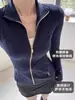 Chaqueta de yoga azul marino con cremallera dorada, top deportivo de cuello alto, chaqueta de ciclismo ajustada nueva de otoño 2026