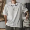 Camiseta Masculina Bordada de Manga Curta Tamanho Grande, Nova de Verão Casual com Estampa de Letras Estilo Americano Oversized Solta
