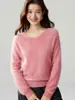 Suéter de cachemira 100% cepillada con cuello en V para mujer, corte holgado, color liso, cachemira suave cepillada, top base sin costuras para otoño e invierno