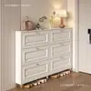 Gabinete para zapatos ultra delgado estilo crema con puerta abatible para entrada del hogar, popular gabinete pequeño para recibidor, zapatero económico que ahorra espacio