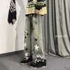 Pantalones Harren, colección de otoño, tiro medio, sin marca, pierna recta, estilo high-street, vintage, con parches de cuero de estrella de cinco puntas, jeans de mezclilla para hombre