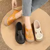 Sandálias Respiráveis Vazadas de Couro Bovino de Primeira Camada para Mulheres, Novo Verão 2026 Versátil Slip-On Sapatos Preguiçosos com Furos