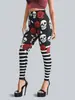 Pantalones de Halloween Europeos y Americanos con Estampado de Calavera Cos Impresión Digital Rayas Piernas Pequeñas Pantalones de Yoga Leggings Ajustados para Mujer