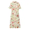 Atacado de Roupas Femininas Transfronteiriças Primavera 2026 Novo Vestido com Estampa Floral Estilo Europeu e Americano Vestido com Textura de Cetim de Seda