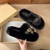 Sandalias Planas Peludas de Moda Color-Blocking para Mujer Ropa de Exterior 2026 Otoño/Invierno Nuevas Zapatillas Casuales Cálidas Cómodas que Aumentan la Altura
