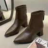 Moda Otoño Invierno Botines de Tacón Grueso Cortos de Tacón Alto para Mujer 2026 Botas Adelgazantes Botas Martin Estilo Nuevo Francés Punta Fina