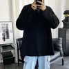 Camiseta de manga comprida para primavera e outono para homens, corte solto, versátil, estilo Hong Kong, cor sólida, simples e casual, gola redonda, top básico