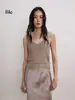 Camisola de punto hueca con escote en V y brillo fino de Bie para mujer, adecuada para usar como prenda exterior, sin espalda, top corto sin mangas para superponer