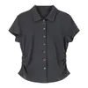 Camiseta Versátil de Manga Curta com Gola Polo Yimeinijia Primavera e Verão para Mulheres 2026 Design Casual Top que Marca a Cintura