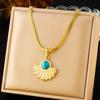 Juego de Joyería Retro Dorado de Acero Inoxidable Perla Turquesa Flor Amor Collar Pendientes Dos Piezas Joyería al por Mayor