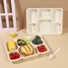 Caixa de Almoço Descartável Sem Tampa, Prato de Amido de Milho com 6 Compartimentos, Grau de Exportação, Material Ecológico, Resistente a Altas Temperaturas