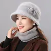 Sombreros para mujeres de mediana edad y mayores otoño e invierno piel de conejo tejido sombreros de pescador de ala ancha protección contra el frío señoras mayores abuelas sombreros de lana cálidos con forro de terciopelo