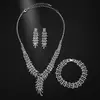 Joias de Alta Qualidade Europeias e Americanas Novas Transfronteiriças, Colar e Brincos de Luxo Brilhantes com Diamantes Completos, Conjunto de Colar de Noiva de Luxo Leve