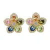 Coreia do Sul Moda Brincos de Luxo Leve para Mulheres Microincrustados com Zircônia Brincos de Flor de Cerejeira Coloridos Elegantes Brincos de Flor Chanel Lote