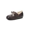 Sapatos Pequenos de Couro Estilo Britânico, Acolchoados com Lã Quente, com Cadarço, Salto Alto com Elevação Interna, Couro Genuíno, Flats de Pelo para Mulheres