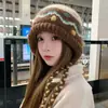 Suéter con Gorro de Punto Jacquard Retro Estilo Coreano para Mujer Otoño Invierno Streetwear Adelgazante Facial Protección Auditiva Gorro de Lana Gorro de Moda para Clima Frío