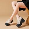 Zapatos de Cuero Genuino para Mujer, Redondos, con Cordones, que Aumentan la Altura 10 cm, Nuevo Color Primaveral, Bloques de Color, Estilo Británico, Zapatos de Cuero de Tacón Alto