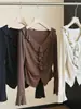 Camiseta de manga larga con lunares y volantes estilo francés para mujer, colección de otoño, entallada en la cintura, corte ajustado, top elegante, chic y hermoso