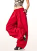 Verão 2025 Novo Design Calça Casual de Trabalho para Mulheres Calça Paraquedas Americana Cintura Alta Perna Larga Calça Esportiva Tendência