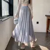 Ropa de Mujer Primavera y Verano Falda de Gasa Falda de Malla de Longitud Media para Mujer Falda Larga Brillante de Cintura Alta Falda de Hada Plisada