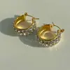 Dazan Wholesale En Stock Moda Transfronteriza Europea y Americana Nicho Ins Retro Acero de Titanio Completamente Diamantados Zirconia Cúbica Coral Blanco Pendientes
