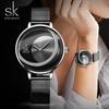 SHENGKE SHENGKE K0088 Nuevo reloj de malla con correa de oro rosa con diseño de sol y diamantes de imitación para mujer
