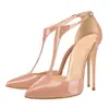 Abastecimiento transfronterizo Zapatos de moda europeos y americanos Puntiagudos Dorados Romanos Tacón de aguja Zapatos de mujer AliExpress Talla grande Tacones altos