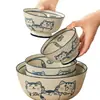 Cuenco Cerámico Gato de la Suerte para Uso Doméstico Nuevo Modelo 2026 Cuenco para Sopa Cuenco para Fideos Plato Plato Grueso Color Bajo Esmalte Set de Cuencos y Platos Artesanales