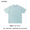 Camiseta de algodão puro de fio duplo, peso pesado 260g, ombro caído, corte solto, gola redonda, cor sólida, top casual de manga curta, regata simples de manga curta