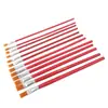 Mango Rojo Cerda de Nylon Cabeza Plana Pincel para Pintura al Óleo Infantil Acrílico Acuarela Arte Mango de Madera Pincel de Pintura Industrial Pincel de Abanico para Pintura al Óleo Venta al por Mayor