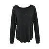 Top deportivo de jazz con adornos de pedrería pesada, camisa negra de manga larga, estilo holgado y relajado, camiseta básica casual