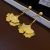 Novos Brincos Dourados de Folha de Ginkgo Retrô Chinês Nicho Alto Padrão Exagerados Brincos de Tarraxa para Feriado Primavera e Verão