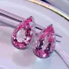 Anillo Runxin New Crown Completo de Diamantes para Mujer Forma de Gota Piedra Sintética Turmalina Rosa Apertura Ajustable Anillo para Mujer