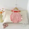 Ropa de Bebé Verano Estilo Delgado Mameluco de Niña Mono de Tirantes Flor Roja Pequeña Sin Mangas Traje para Gatear Ropa Clase A