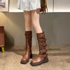 Botas de vento de solo residual 2024 novos sapatos femininos sola grossa mas até o joelho menina gordinha bico redondo botas altas botas de motocicleta alargadas