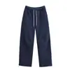 Calça Casual Grossa de Lã de Cordeiro Dupla Face para Outono e Inverno Feminina, Calça de Cintura Alta com Cordão de Perna Reta Estilo Europeu e Americano, Calça Esportiva Casual de Perna Larga