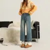 Jeans Rectos Elásticos Cálidos con Forro de Polar para Mujer, Versátiles de Cintura Alta, Cropped Estilo Cigarrillo Abuela para Petites