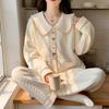 Pijama Feminino, Algodão Puro, Outono e Inverno, Intercamada de Algodão Aéreo, Novo Estilo 2025, Espesso, Quente, Roupa de Descanso de Inverno, Pode Ser Usado Fora