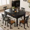 Conjunto de Mesa de Jantar e Cadeiras Vintage em Madeira Maciça Estilo Francês para Uso Doméstico, Estilo Meio do Século, Extensível para Mesa Redonda, Adequado para Vários Tamanhos de Casas