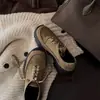 Versión en stock~ Zapatos deportivos casuales para senderismo de suela gruesa, tacón medio, acabado esmerilado, talla petite; mocasines retro con cordones, corte profundo