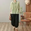 Camisa casual simple de manga corta para mujer, nueva de verano, algodón y lino, bordado pesado, cuello POLO fino, corte holgado.