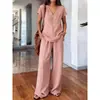 Verano 2026 Novedades en Stock Transfronterizo Estación Independiente de Amazon Moda Top de Color Sólido con Cuello en V Conjunto de Mujer para Viajar al Trabajo