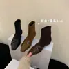 Primer Encuentro Temporada Estilo Coreano Retro Gamuza Cruzada Tacón Grueso Adelgazante Botines Cortos Mujer Otoño Invierno Cremallera Trasera Botines Cortos