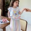 Traje Casual de Estilo Coreano para Niña para Niños Pequeños y Medianos Verano Nuevo Estilo Dibujos Animados Manga Corta Combinación de Colores Leggings Conjunto de Dos Piezas