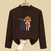 Roupa de baixo infantil com forro de fleece para outono e inverno 2026, novo estilo, blusa infantil de gola alta curta, camiseta de manga comprida para usar em camadas no outono e inverno